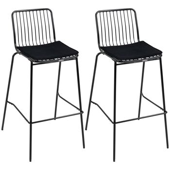 Lot de 2 chaises de bar design métal filaire avec coussin - confort et style industriel - parfait pour la cuisine ou le bar avec dossier et repose-pieds - noir 1