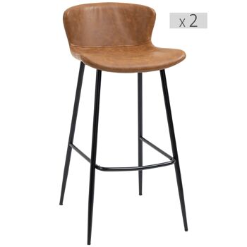 Lot de 2 tabourets de bar design vintage - repose-pied - acier noir PU marron 1