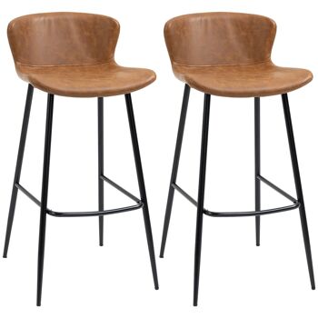 Lot de 2 tabourets de bar design vintage - repose-pied - acier noir PU marron 4