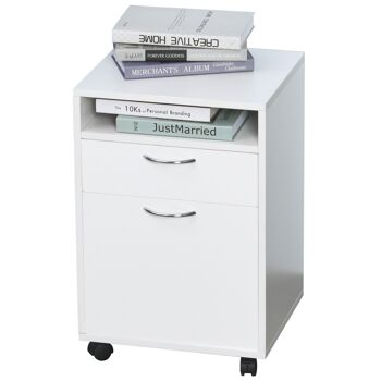 HOMCOM Caisson de bureau rangement bureau sur roulettes tiroir placard niche panneaux particules blanc 1