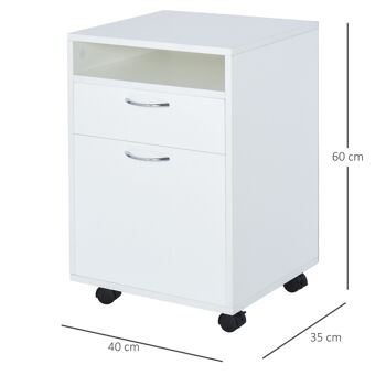 HOMCOM Caisson de bureau rangement bureau sur roulettes tiroir placard niche panneaux particules blanc 3