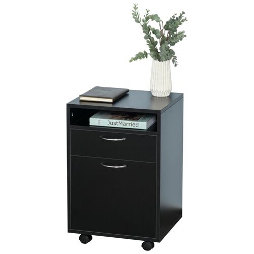 HOMCOM Caisson de bureau rangement bureau sur roulettes tiroir placard niche panneaux particules noir