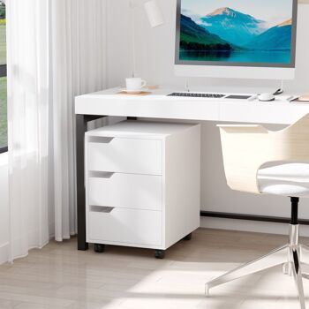 HOMCOM Caisson de bureau rangement sur roulettes 3 tiroirs verrouillables 40 x 50 x 57,5 cm MDF blanc 2