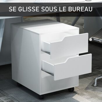 HOMCOM Caisson de bureau rangement sur roulettes 3 tiroirs verrouillables 40 x 50 x 57,5 cm MDF blanc 4