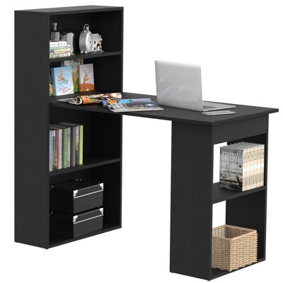 Computer desk 120L x 55W x 120H cm adjoining multi-storage bookcase black