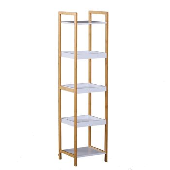 Etagère en bambou de salle de bain étagère debout 3 paniers + 2 étagères dim. 32L x 30l x 130H cm beige blanc 1