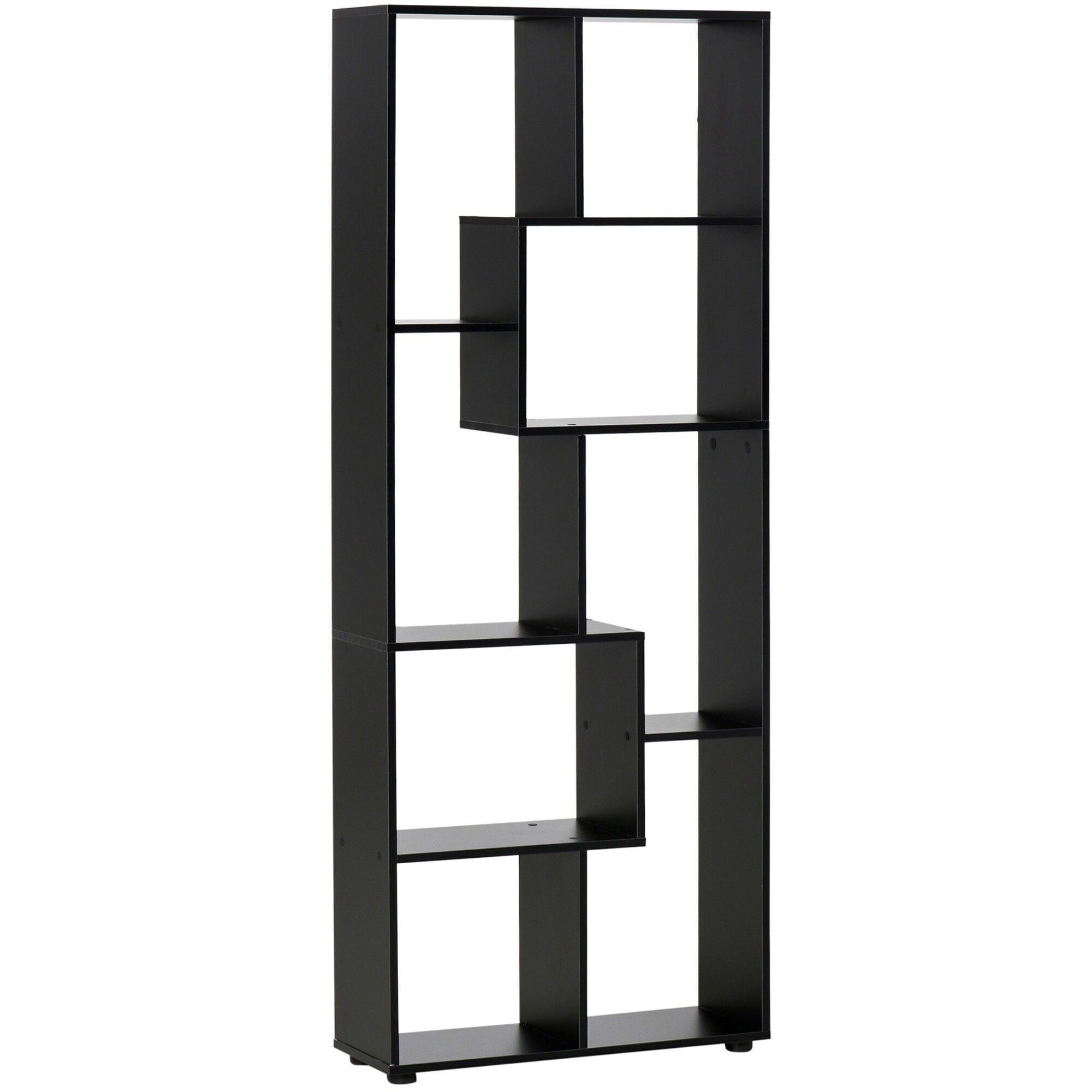 Bibliothèque étagère meuble de rangement dim. 70L x 24l x 178H cm en zigazag et 8 espaces en panneau de particules noir