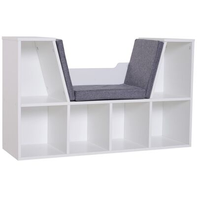 Bookcase bench 2 in 1 contemporary design 6 compartments 3 cushions provided 102L x 30W x 61H cm white heather gray