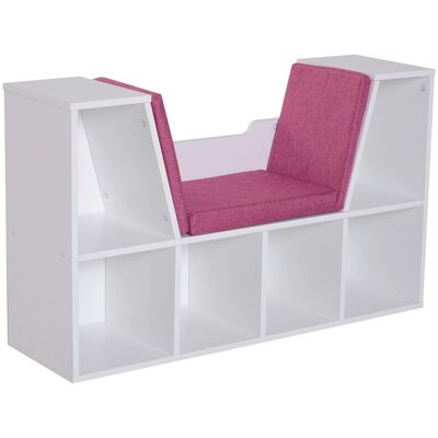 Librería banco 2 en 1 diseño contemporáneo 6 compartimentos 3 cojines incluidos 102L x 30W x 61H cm blanco rosa