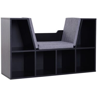 Bookcase bench 2 in 1 contemporary design 6 compartments 3 cushions provided 102L x 30W x 61H cm black gray