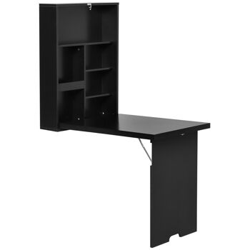 Bureau mural pliable table murale rabattable suspendue sur pied étagère + tableau à craie intégré MDF noir 1