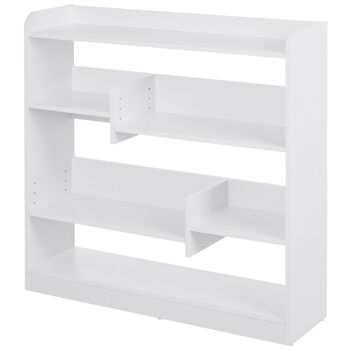 Bibliothèque étagère meuble de rangement dim. 90L x 24l x 91H cm 4 niveaux 3 panneaux arrières panneaux de particules blanc 1