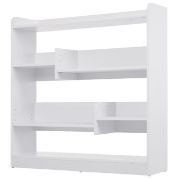 Bibliothèque étagère meuble de rangement dim. 90L x 24l x 91H cm 4 niveaux 3 panneaux arrières panneaux de particules blanc 5