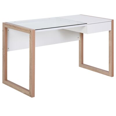 Computer Desk Computer Work Table with Large Tempered Glass Top and Integrated Drawer Ideal for Bedroom Office 120 x 60 x 75 cm White and Wood