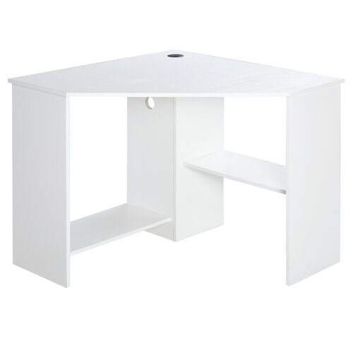 Bureau informatique bureau d'angle contemporain avec étagères panneaux particules blanc