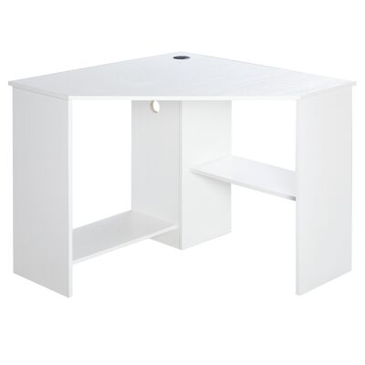 Contemporary corner computer desk with white particle board shelves