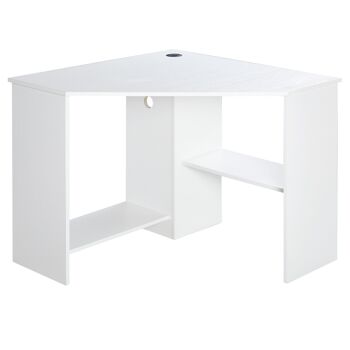 Bureau informatique bureau d'angle contemporain avec étagères panneaux particules blanc 1