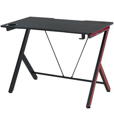 HOMCOM Gaming Desk Table Gaming Computer Desk con Gancho y Portavasos Almohadillas Ajustables 105 x 55 x 75 cm Negro y Rojo