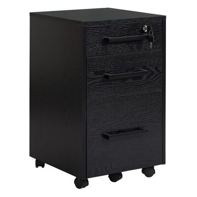 HOMCOM Caisson de bureau rangement bureau sur roulettes 3 tiroirs 1 verrouillable 1 trieur à dossiers MDF panneaux particules noir