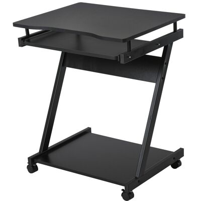Rolling computer desk - mobile desk - computer table - sliding keyboard shelf + shelf - black