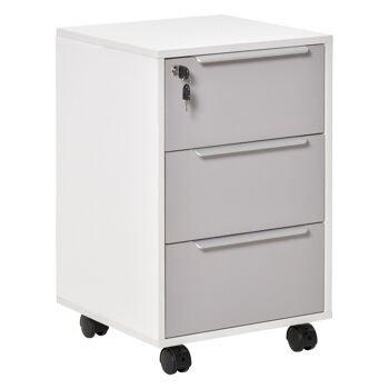 Caisson de bureau rangement bureau sur roulettes 3 tiroirs verrouillables 2 clés fournies panneaux gris blanc 1