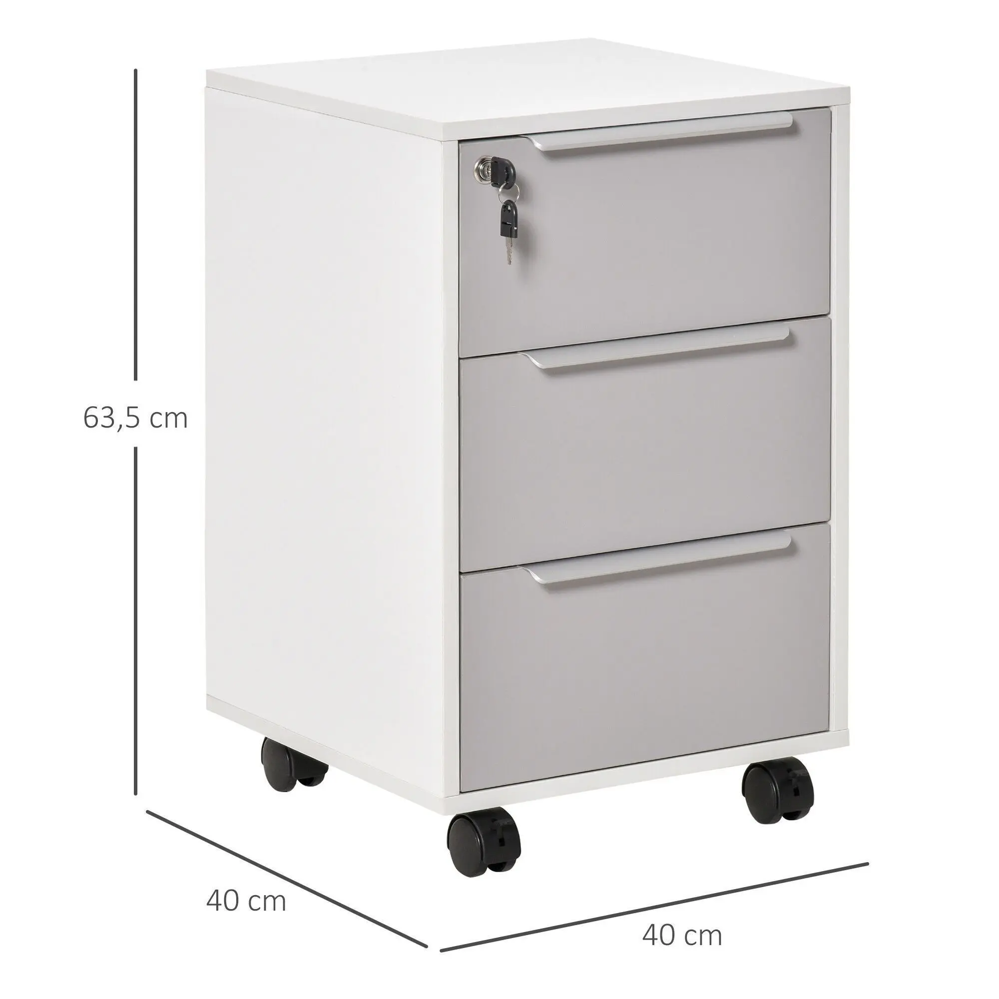 Caisson De Rangement Bureau 4 Tiroirs - Acier Blanc, Serrures Individuelles, Roulettes - 70x44x37cm, Charge 80kg - 5