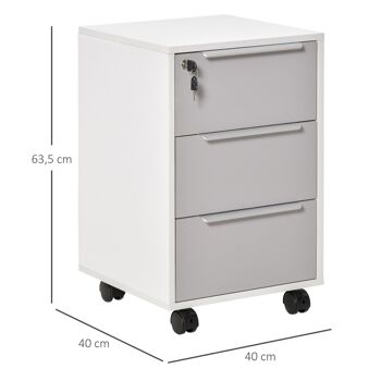 Caisson de bureau rangement bureau sur roulettes 3 tiroirs verrouillables 2 clés fournies panneaux gris blanc 3