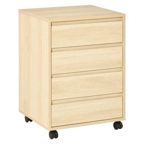 HOMCOM Caisson de bureau rangement bureau sur roulettes 4 tiroirs coulissants MDF aspect bois clair