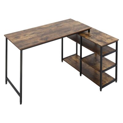 Industrial design computer desk corner desk 3 shelves old wood look black metal