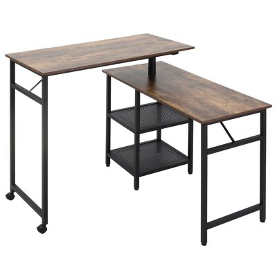 Escritorio de computadora de diseño industrial modular escritorio de esquina 2 estantes aspecto de madera vieja metal negro