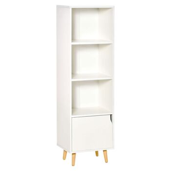 Meuble de rangement colonne design scandinave - 3 niches, placard porte - piètement effilé incliné bois pin panneaux particules blanc 1