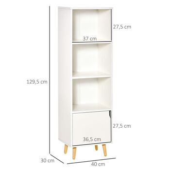 Meuble de rangement colonne design scandinave - 3 niches, placard porte - piètement effilé incliné bois pin panneaux particules blanc 3