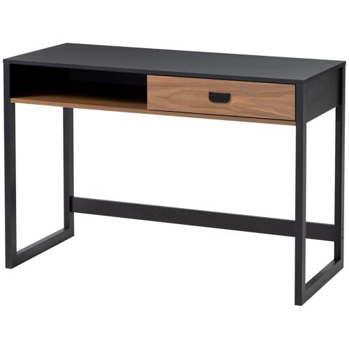 Bureau style industriel casier tiroir coulissant panneaux MDF noir aspect noyer