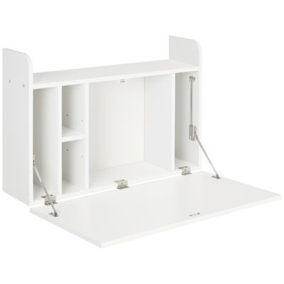 Folding wall desk - folding wall table - 5 niches, shelf - white particle board