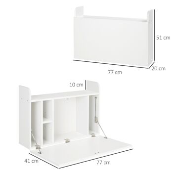Bureau mural pliable - table murale rabattable - 5 niches, étagère - panneaux particules blanc 3