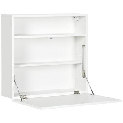 Folding wall desk - folding wall table - niche, 2 shelves - white particle board