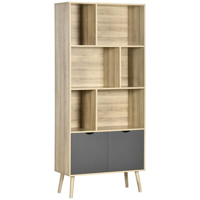 Design bookcase - 2 doors, 6 niches - dim. 80L x 35W x 180H cm - light gray oak look