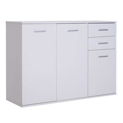 HOMCOM Buffet meuble de rangement 2 tiroirs coulissants 2 placards étagère réglable panneaux particules blanc