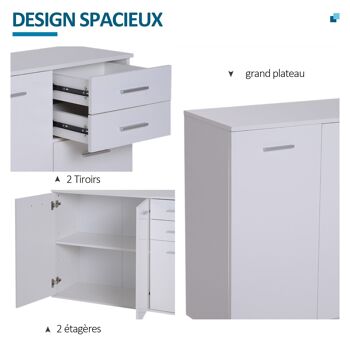 HOMCOM Buffet meuble de rangement 2 tiroirs coulissants 2 placards étagère réglable panneaux particules blanc 4