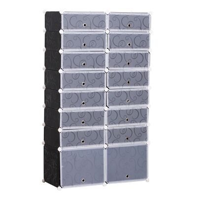 HOMCOM Shoe cabinet shoe storage L 95 x W 37 x H 160 cm 14 rectangular cubes and 2 large cubes black and white 17
