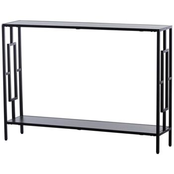 Console table d'appoint design industriel dim. 106L x 23l x 76H cm étagère acier noir panneaux particules bois gris 1