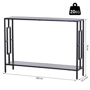 Console table d'appoint design industriel dim. 106L x 23l x 76H cm étagère acier noir panneaux particules bois gris 3