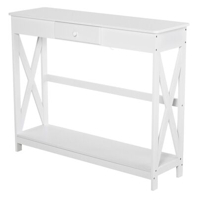 Console style neo-retro draper table drawer + shelf dim. 100L x 30W x 81H cm White MDF