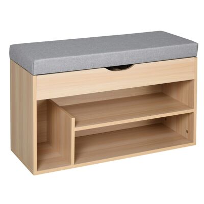 Shoe cabinet shoe bench 2 storage levels, niche + integrated chest with gray beige cushion