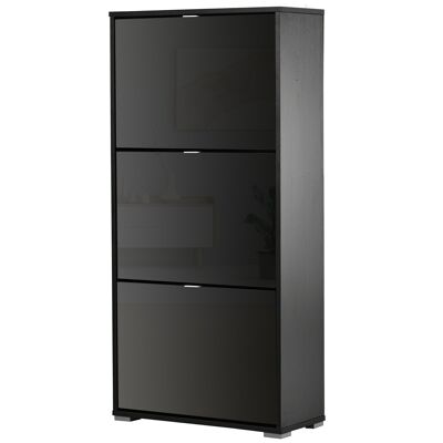 Shoe cabinet 3 drop-down doors 3 compartments black lacquered MDF