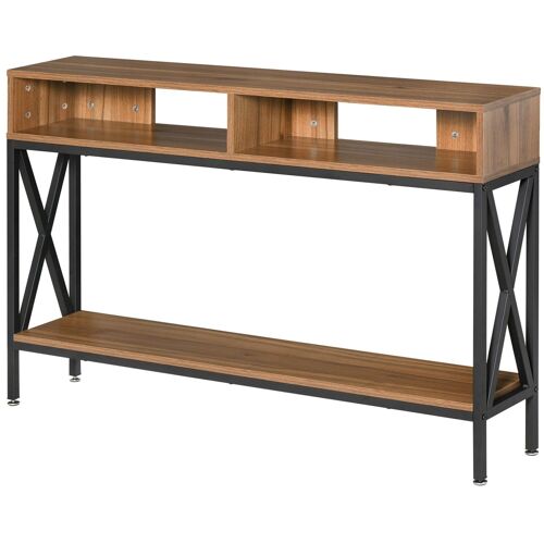 Table Console Table d'Entrée Industriel Multi-rangements 120 x 23,5 x 75 cm Bois Noyer