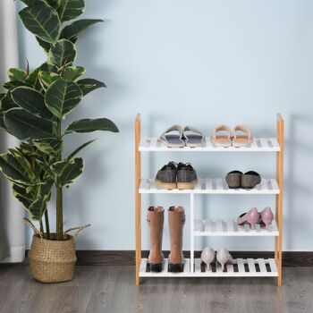Etagère à chaussures - étagère de rangement - meuble chaussures 4 niveaux bois de pin étagères à lattes MDF blanc 2