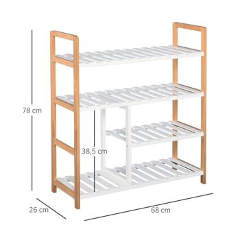 Etagère à chaussures - étagère de rangement - meuble chaussures 4 niveaux bois de pin étagères à lattes MDF blanc 3