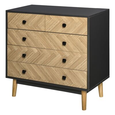 Chest of drawers 5 drawers graphic scandinavian design dim. 80L x 40W x 80H cm dark gray particle board light oak