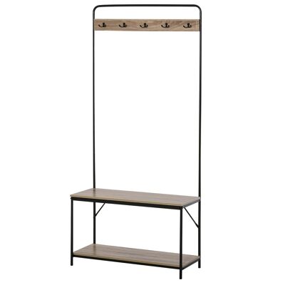 HOMCOM Vestiaire d'entrée banc porte-manteaux avec étagère à chaussures style industriel 80L x 30l x 170H cm imitation chêne clair métal noir